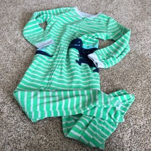 Carters Little Boy Dinosaur Fleece Pajama Onsie Green and Blue Size 8